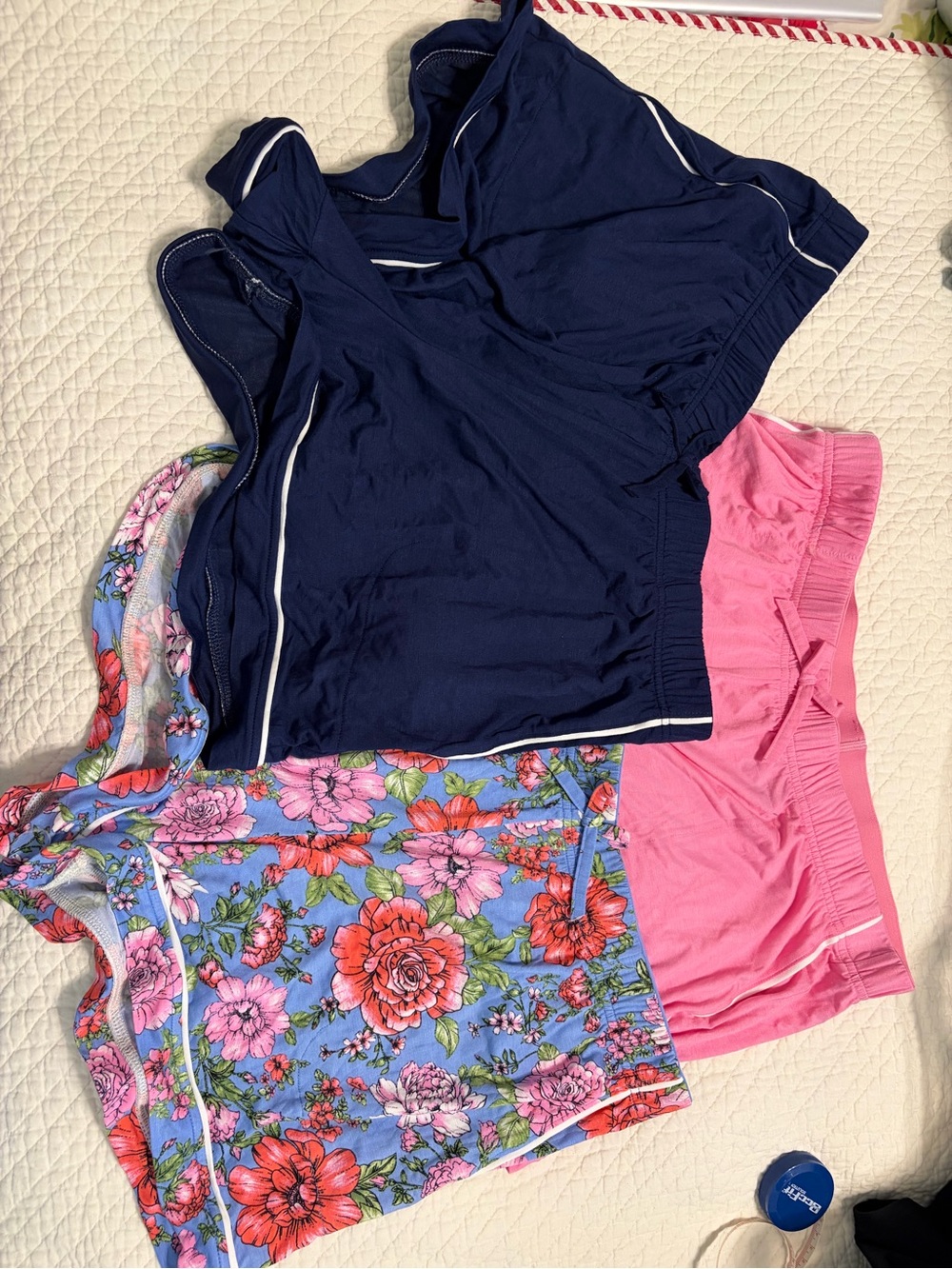3 Room Service -Women's Navy, Floral, and Pink Lounge/ PJ Shorts - Large - Picture 4 of 10